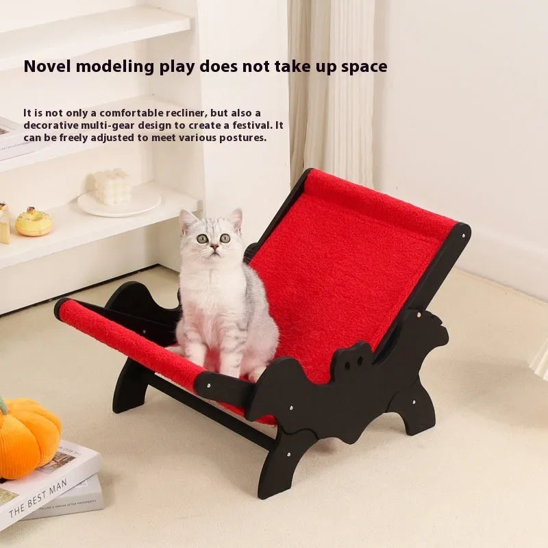 Wooden cat recliner bed in black and red Halloween colours, product specification MW-054