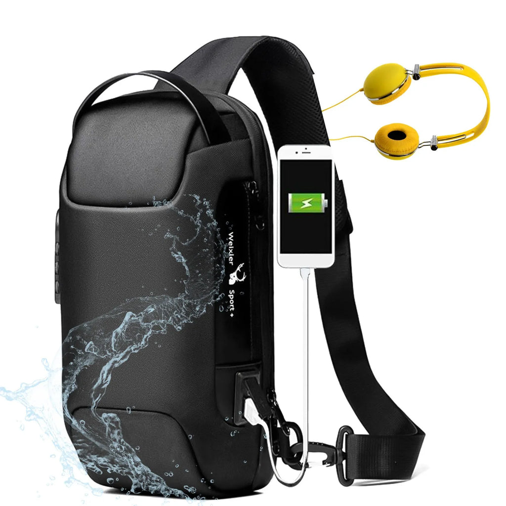 Waterproof Oxford cloth anti-theft crossbody bag with zip closure and shoulder strap.