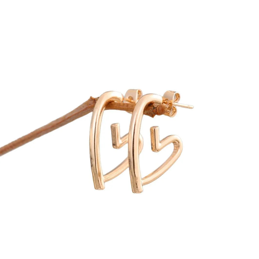 Gold-tone metal simple cold style love dangle earrings for women in golden colour