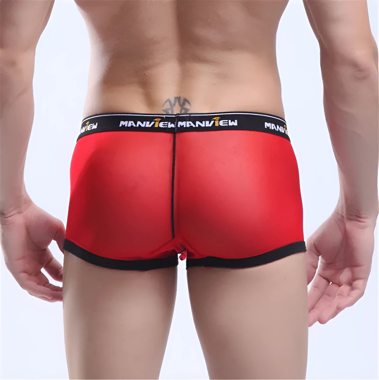 Breathable mesh boxer men's underwear in solid colour on white background.