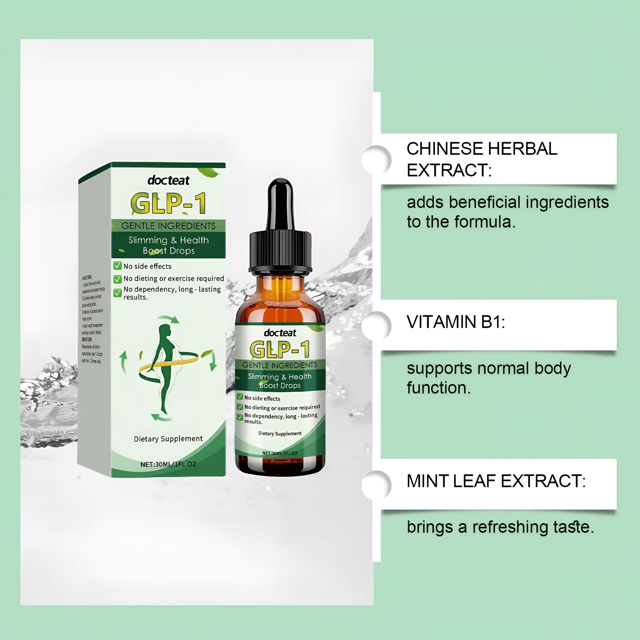 30ml droplet bottle of Management Drops Multiple Plant Extraction with herbal extracts including mint leaf and curcumin