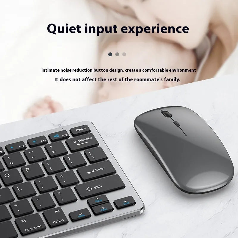 Ultra-thin wireless keyboard and mouse combo in black silver gun colours with rechargeable batteries