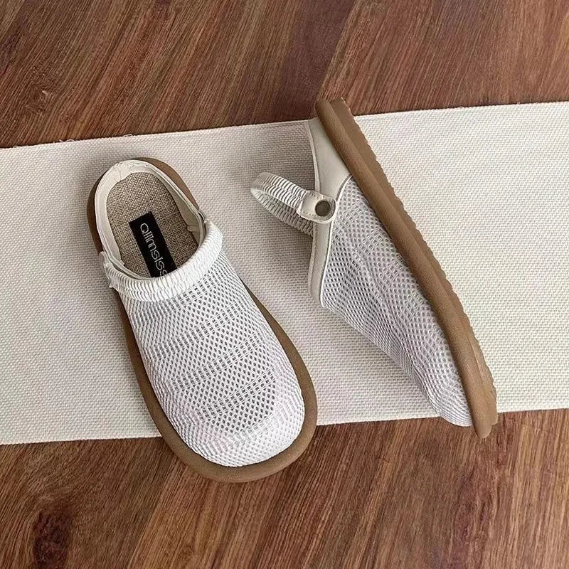 Breathable mesh slip-on shoes in milky white with round head and soft bottom
