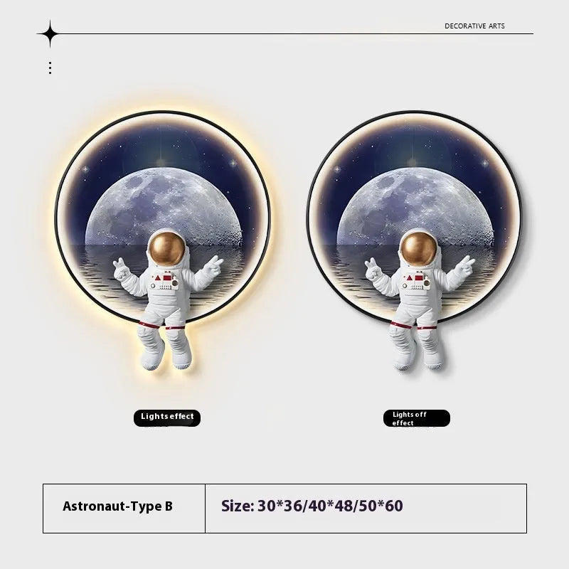 Canvas spaceman wall painting bedside lamp with USB cable in small size modern children's room decor