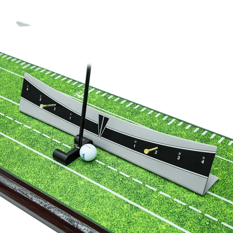 Golf putter trajectory balance simulator with adjustable push rod balancer on a floor