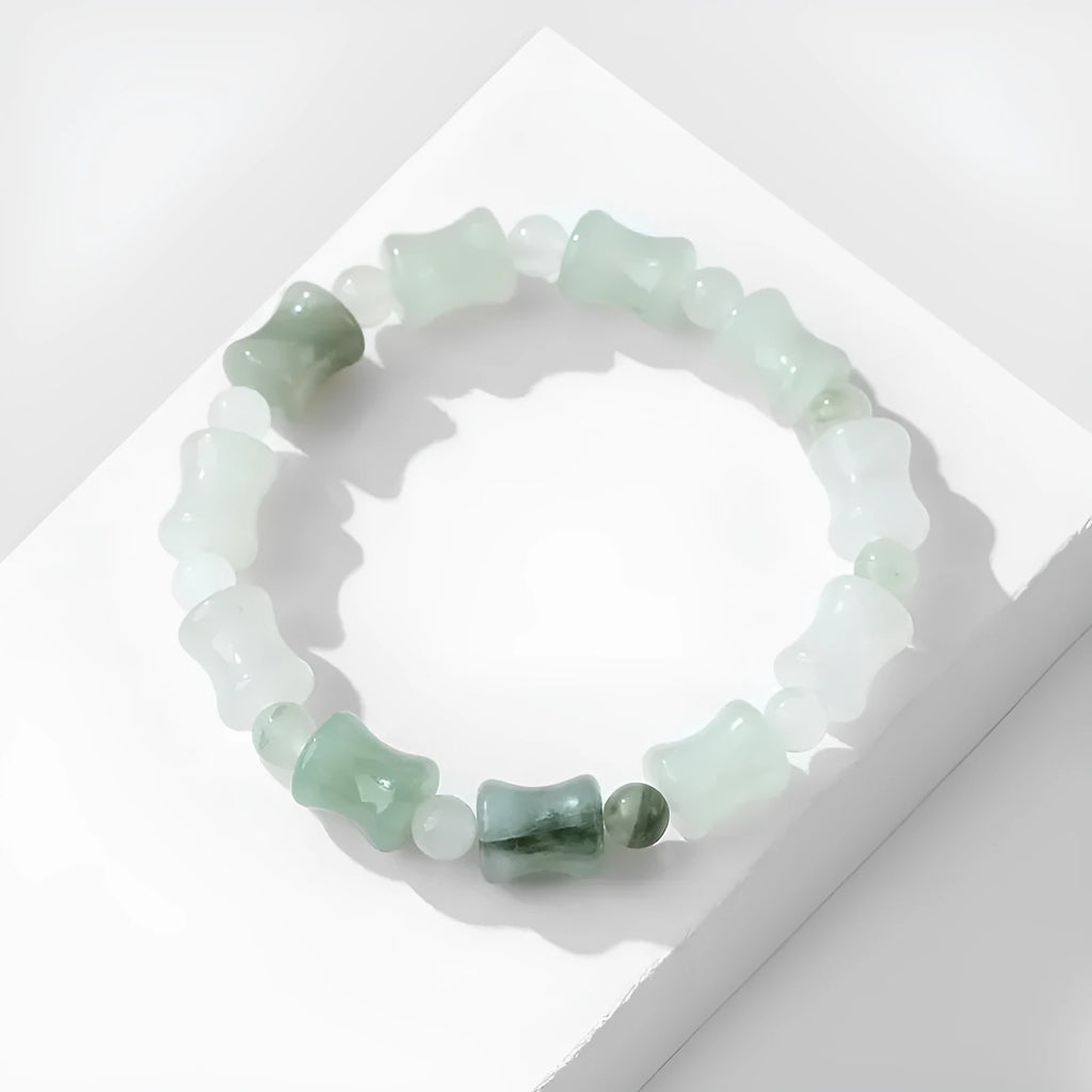 Natural chalcedony diamond shape beaded bracelet with safety lock charm on elastic string
