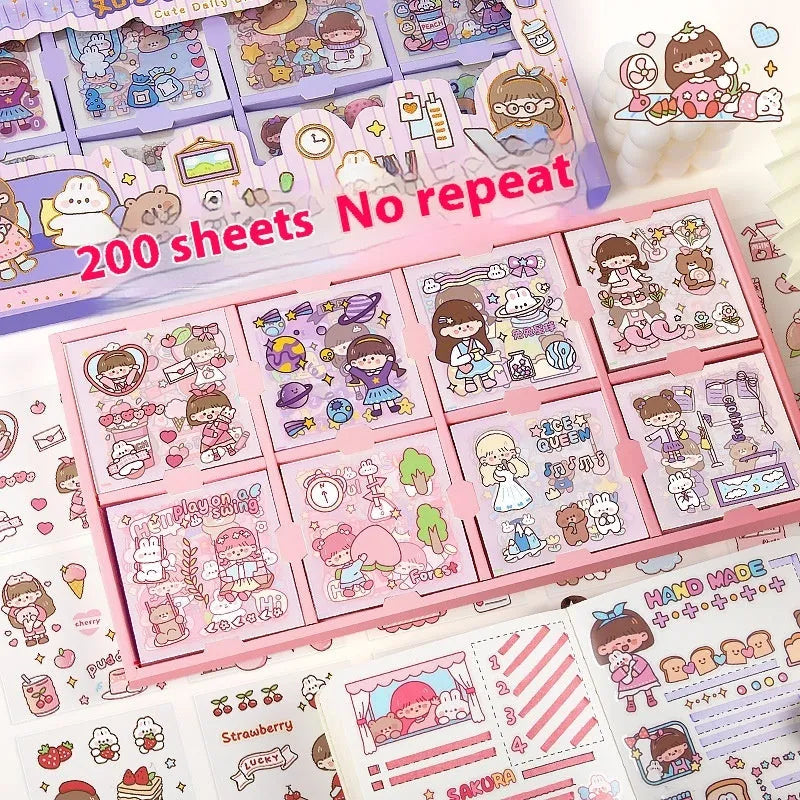 Sticker goo card notebook open showing self-adhesive pages with cute meatballs design