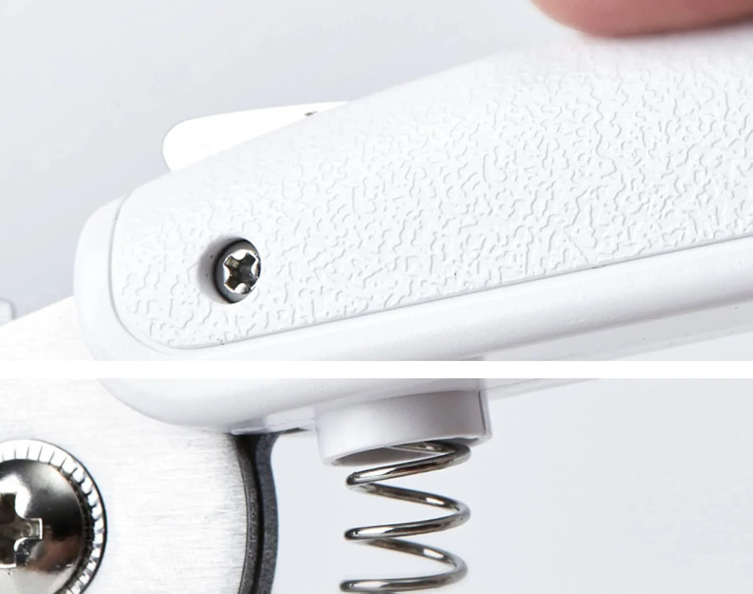 White pet nail clippers with LED light, transparent anti-splash guard, and a leather-like handle.