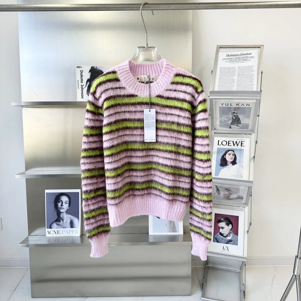 Pink wool knitted cardigan sweater with socialite styling and contrast colour details