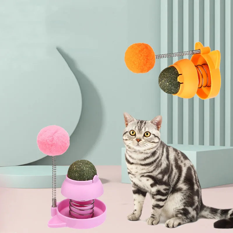 55mm mint ball cat toy in blue, orange, or pink with rotating centrepiece