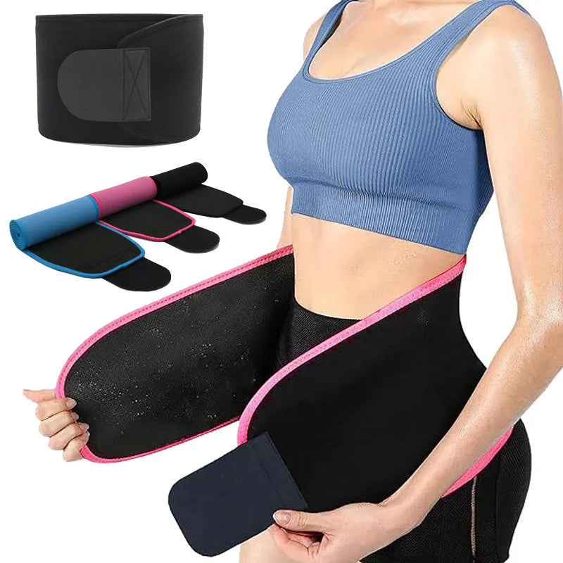 Neoprene lumbar support belt in black, blue, and pink colours for fitness and running