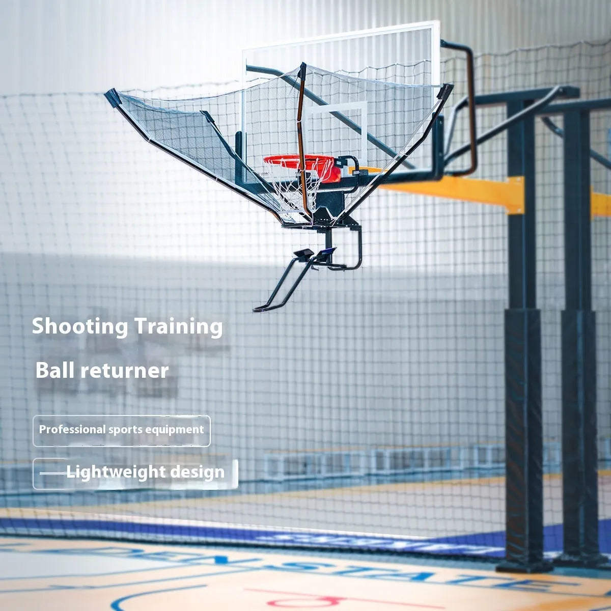 Automatic basketball pitching trainer with hanging ball return net for solo practice