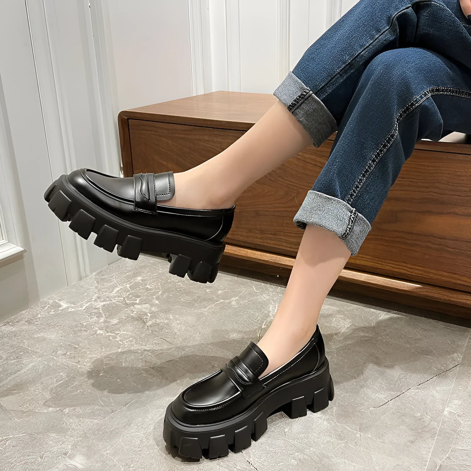 British style wide fit loafers in patent leather or matte finish with rubber sole and shallow opening