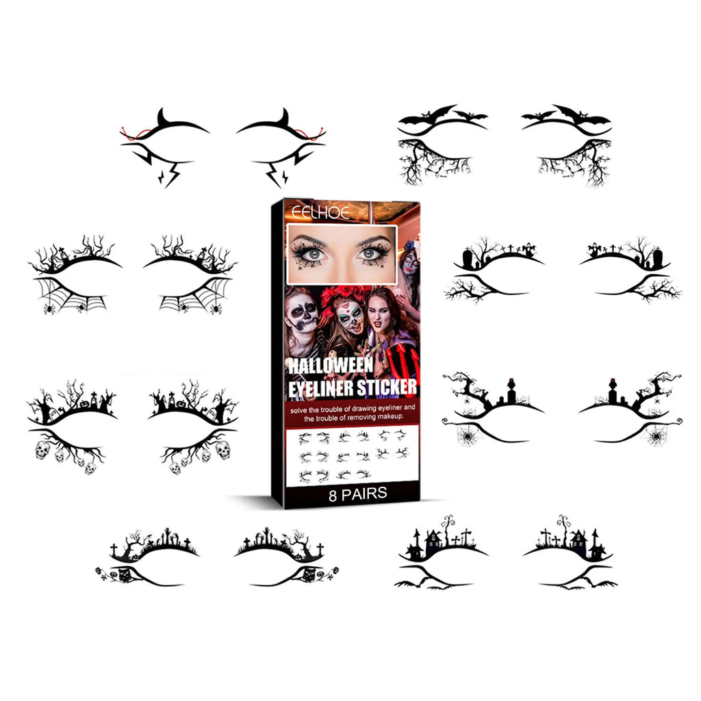 Bat spider decorative eye shadow eyeliner stickers set of 8 pairs for temporary Halloween makeup use