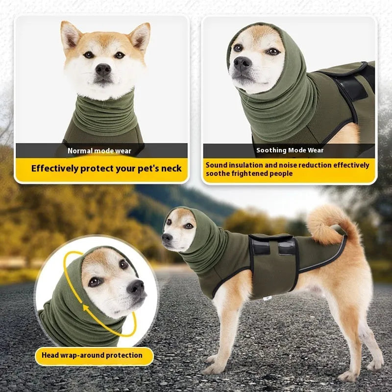 Polyester dog calming jacket for anxiety relief in army green colour