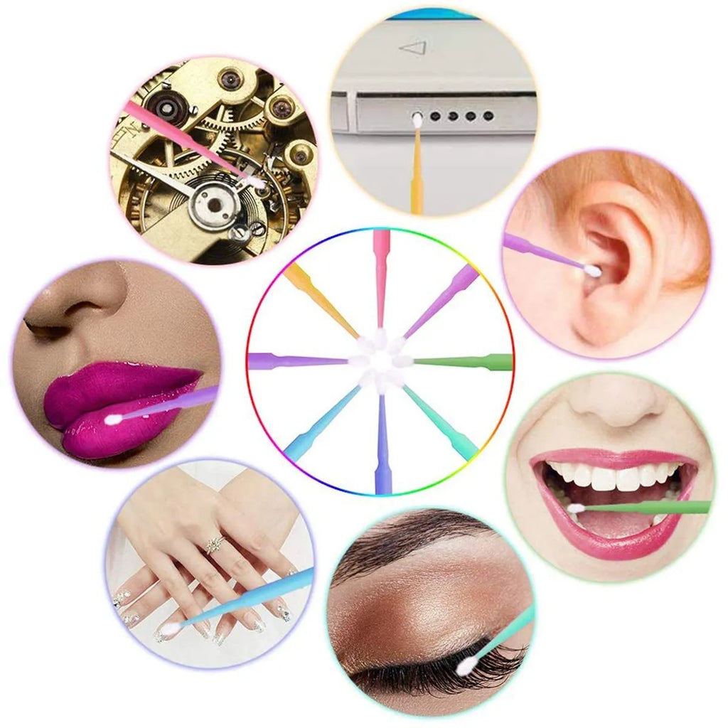 Disposable Micro Applicator Brushes 200-500 Pcs for Eyelash Extensions Mascara Makeup Cleaning Bendable Cotton Swab Multicolors Deep Green Deep Blue Deep Purple Pink Yellow