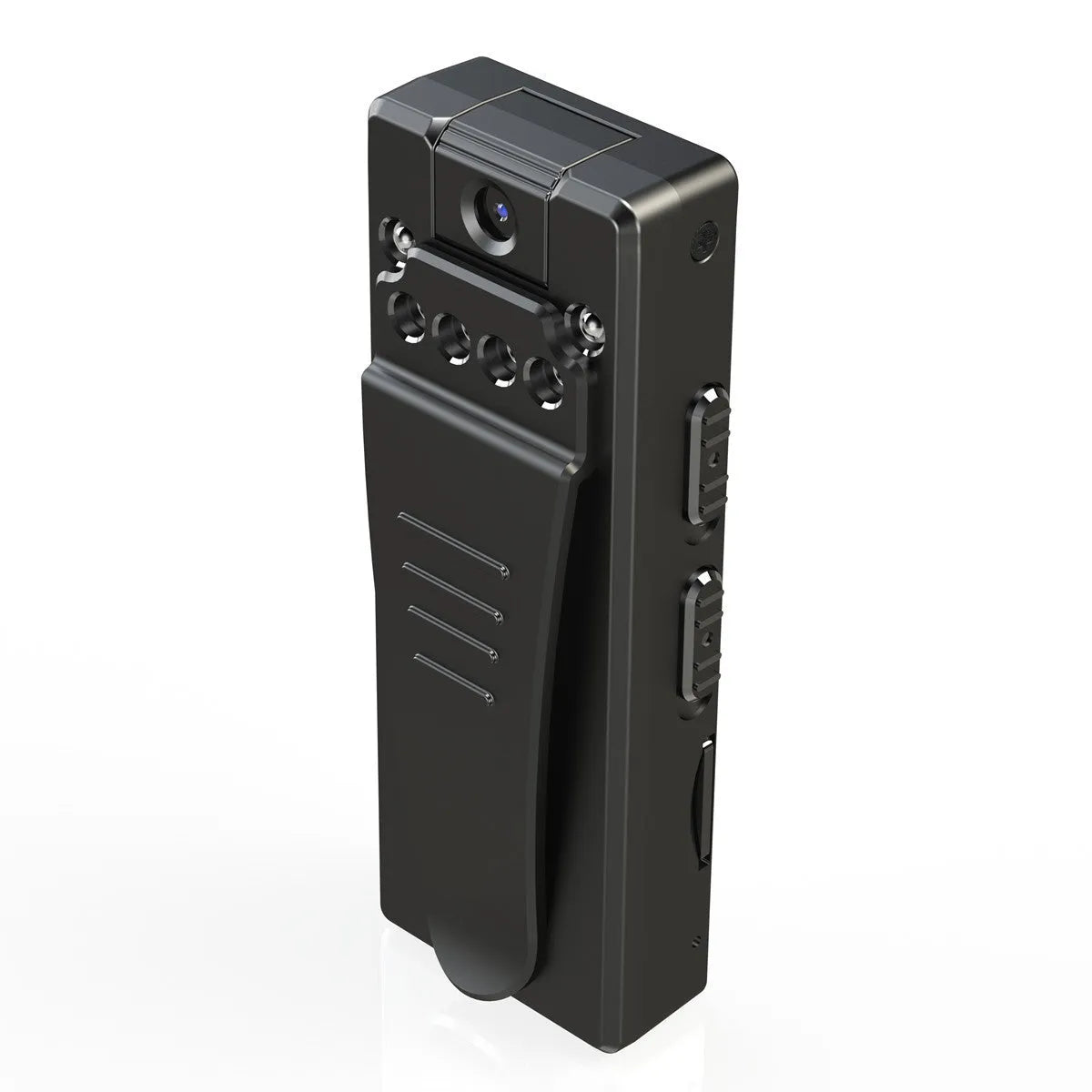 Black 1080p HD digital video camera with a rotatable lens, suitable for use as a dash cam or action camera.