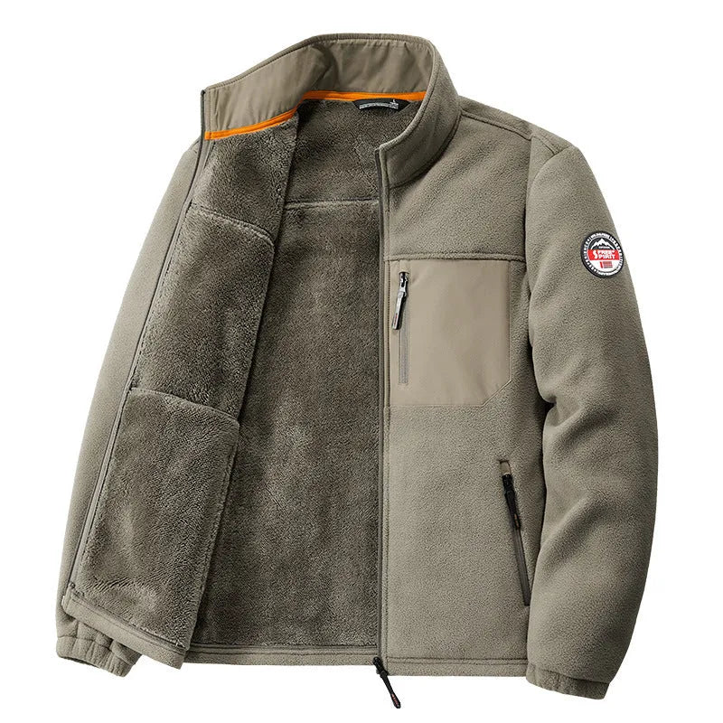 Men's outdoor fleece cardigan in solid colour with zip and pocket closure, regular length