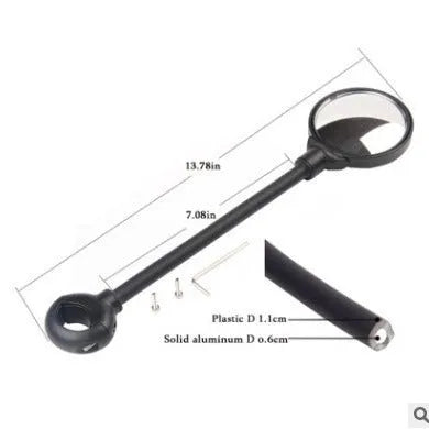Hose adjustment bicycle rearview mirror in black colour with metal construction for universal handlebar fit