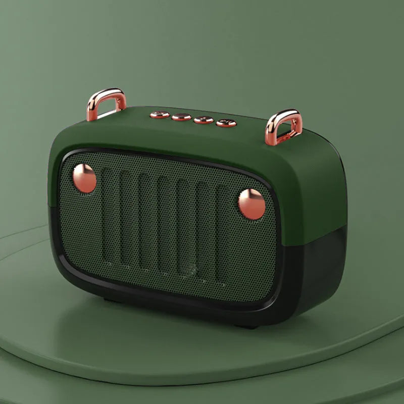 Mini portable Bluetooth speaker with subwoofer in five colour options showing compact design