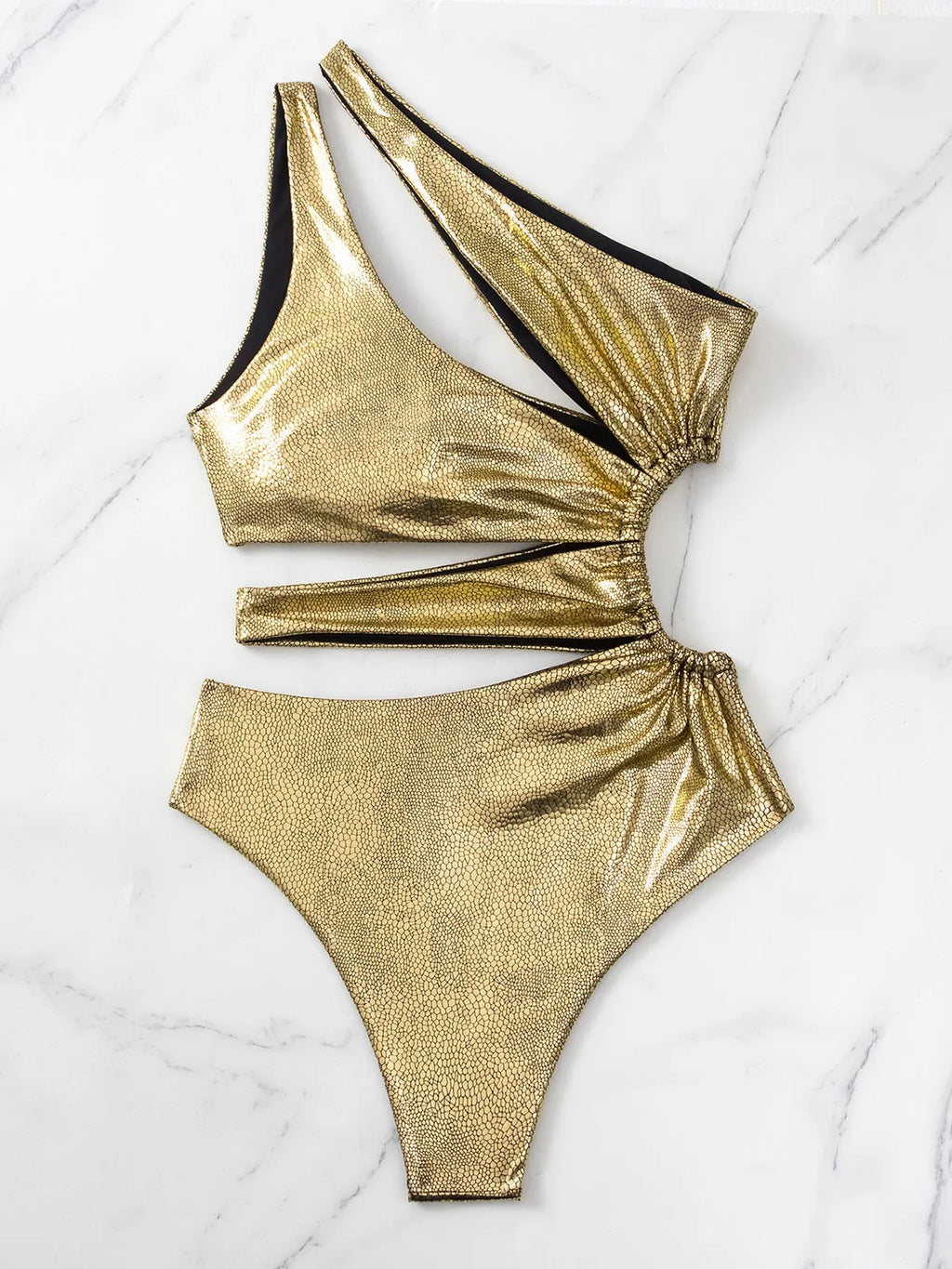 Gold backless one-piece swimsuit for women with spandex fabric