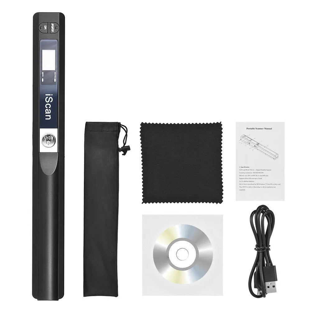 Handheld USB barcode scanner in multiple colours on a desk