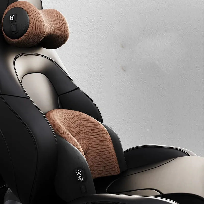 Car massage cushion for lumbar and neck support with memory cotton filling in multiple colour options