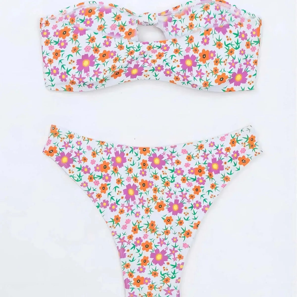 New Flower Swimwear sexy split bandeau bikini set in blue flowers pattern, polyester, size S M L, women's swimwear