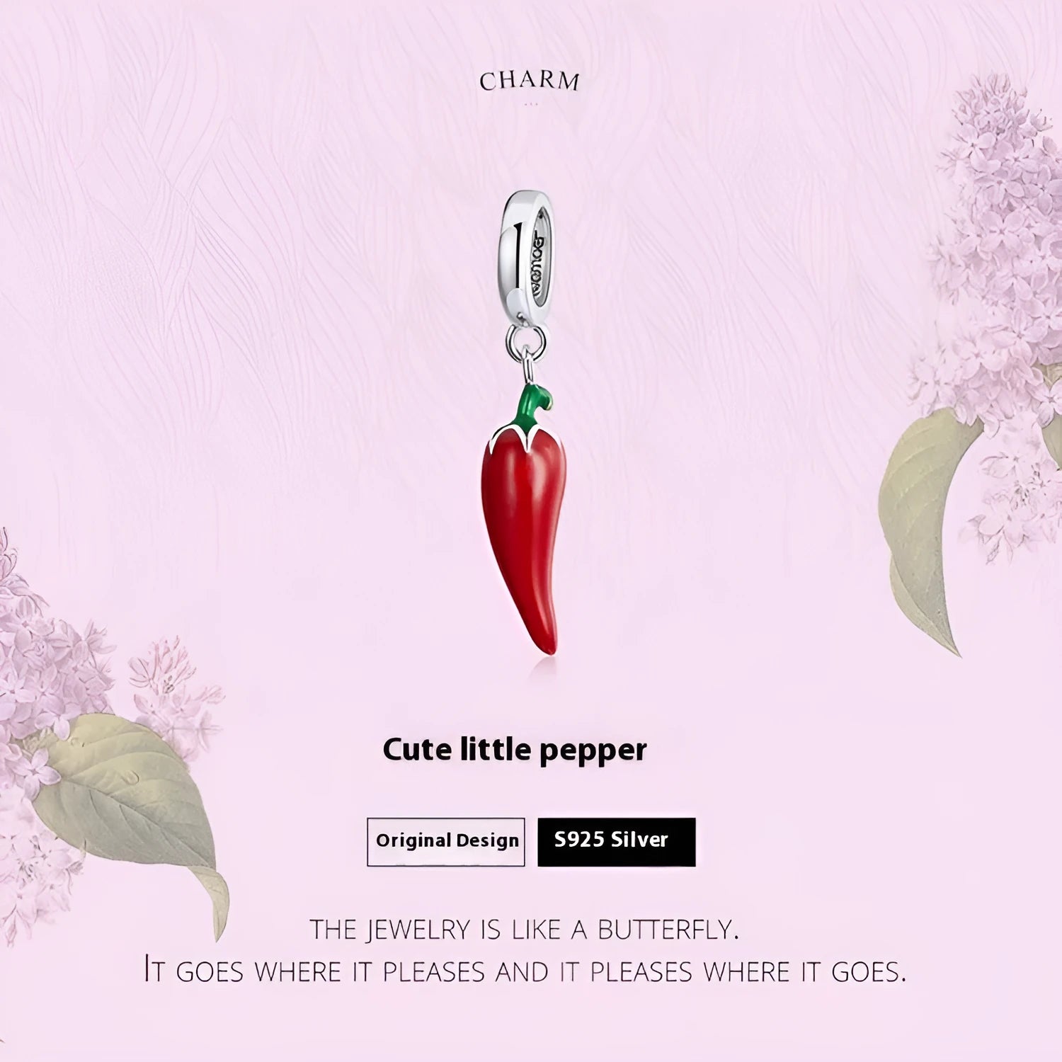 Korean style pepper S925 sterling silver pendant for women, leaf shape, electroplated finish, colour BSC461