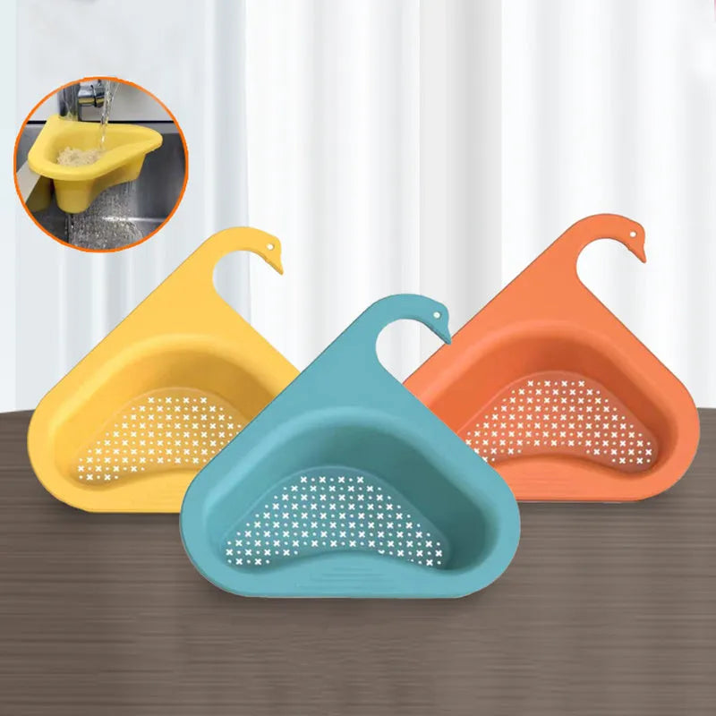 Blue plastic kitchen sink hanging swan drain basket for fruit and vegetable waste, dry-and-wet separation design