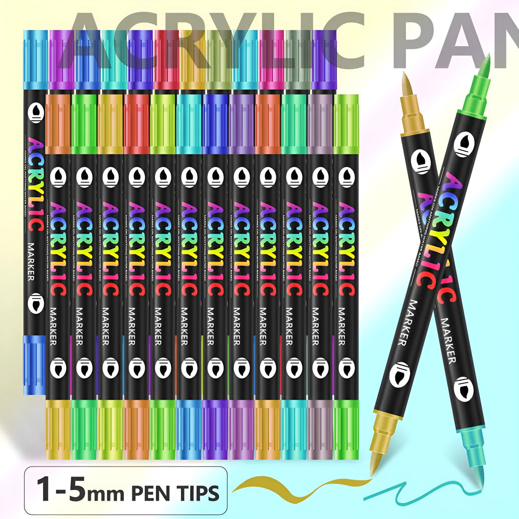 Double-headed acrylic marker pens with washable opaque colours in art supply set