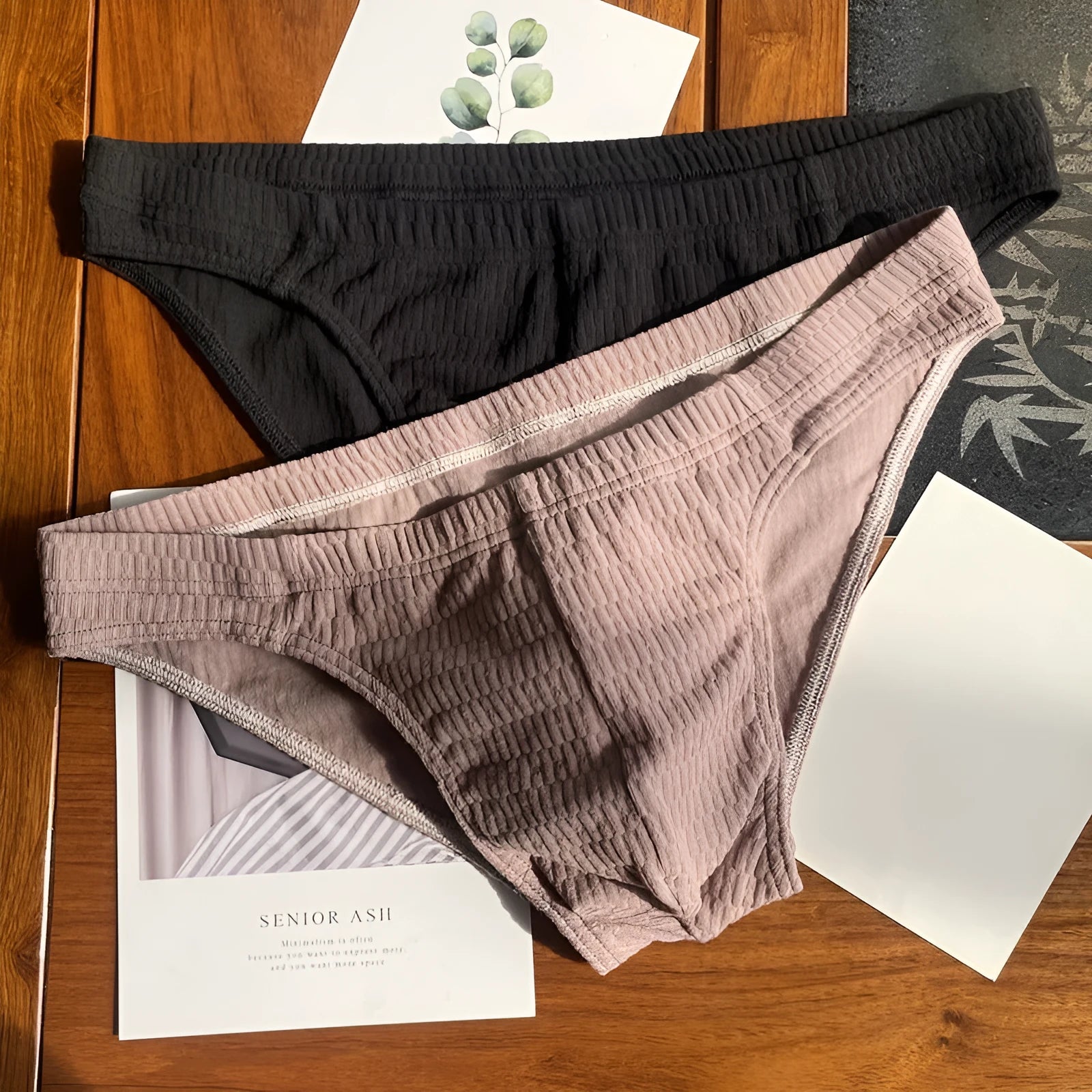 Men's cotton triangle briefs in solid colours with mid waist design showing apricot, black, white and skin colour options