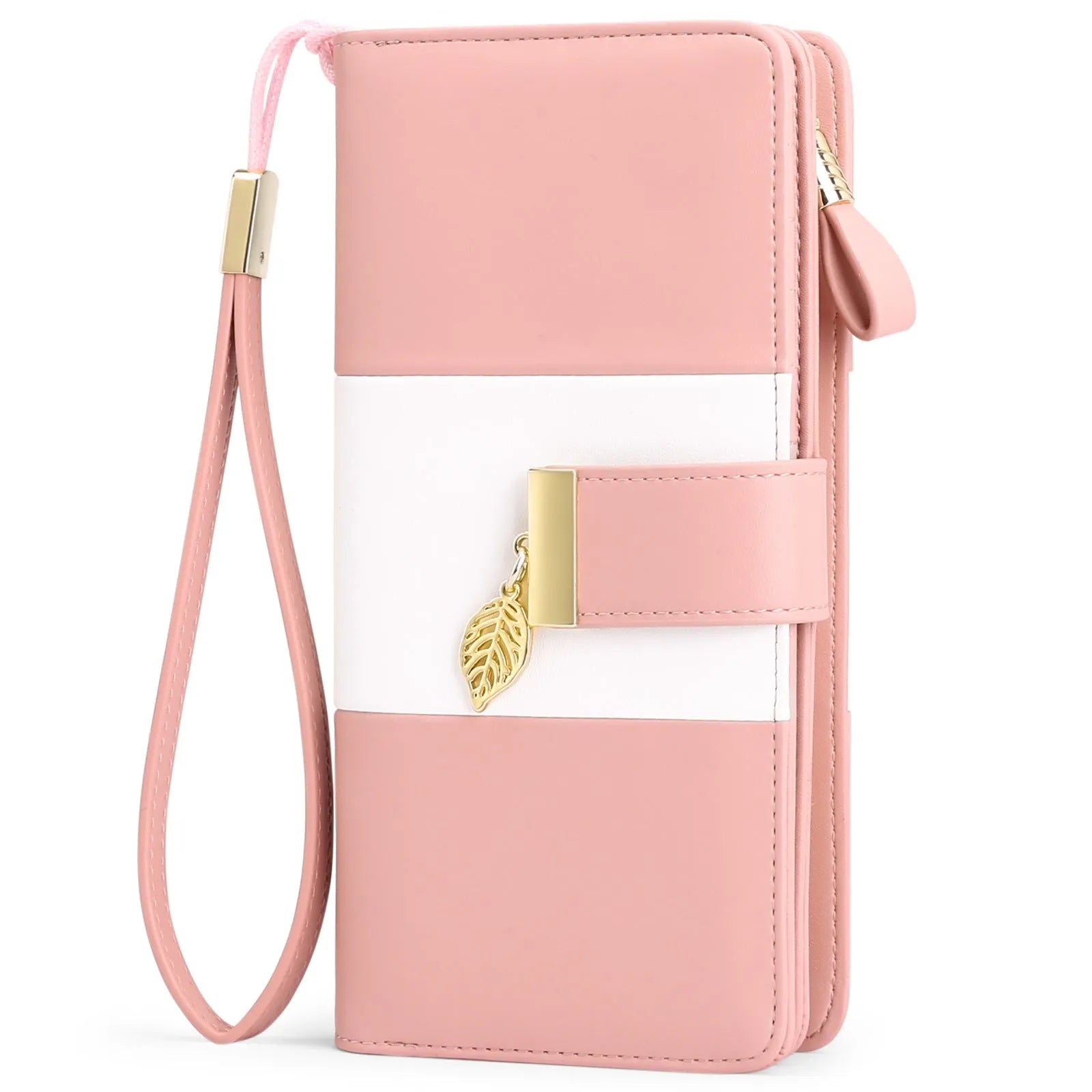 Anti-theft RFID clutch bag with locking clasp in black PU leather showing foldable design