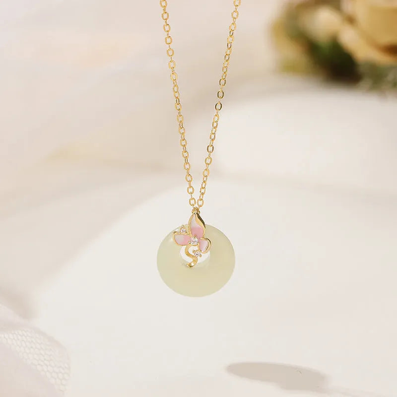 925 silver orchid necklace with safe buckle and O-ring chain, electroplated pendant, pastoral style