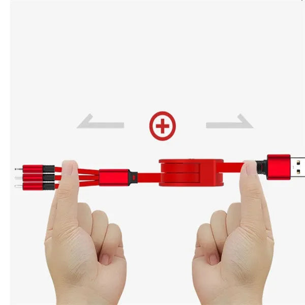 A black telescopic charging cable with titanium alloy connectors, extended to show its 120 cm length.