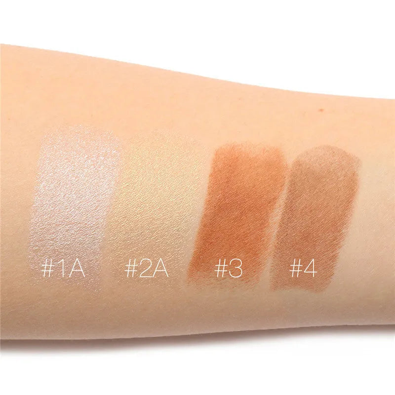 Four shade options of a face contour highlighter makeup product for cheekbone and jawline definition.