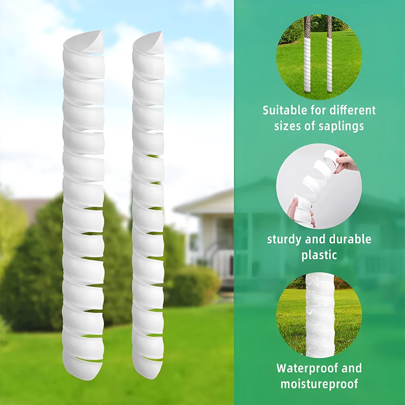 Plastic plant trunk protector in white, green, and black colour options for insect-proof and anti-bite tree care
