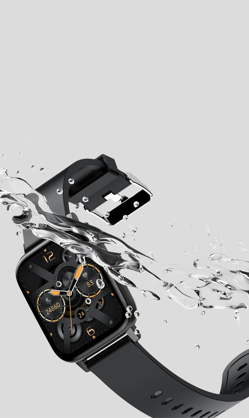 H80 black sports smart watch with ECG monitoring on a wrist, showing the 1.69-inch touch screen display.