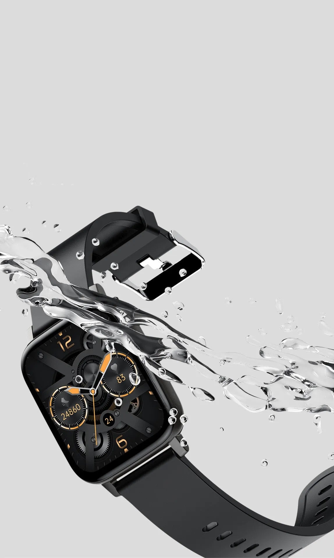 H80 black sports smart watch with ECG monitoring on a wrist, showing the 1.69-inch touch screen display.