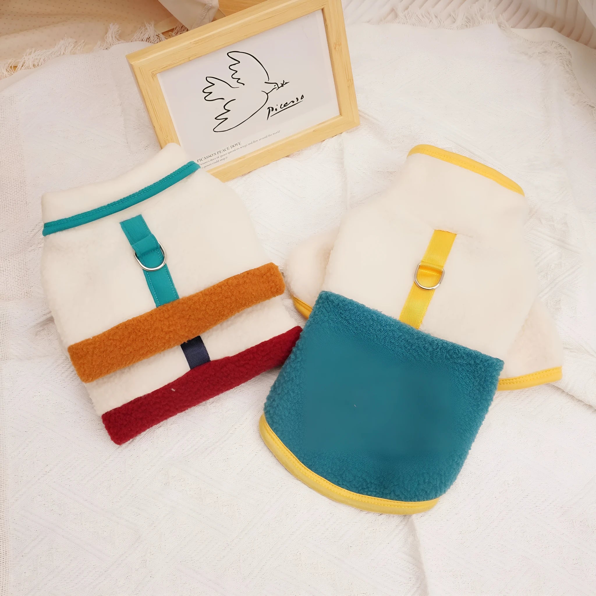 Pet autumn winter Berber fleece thickened sweatshirt in caramel colour on a small dog, side view