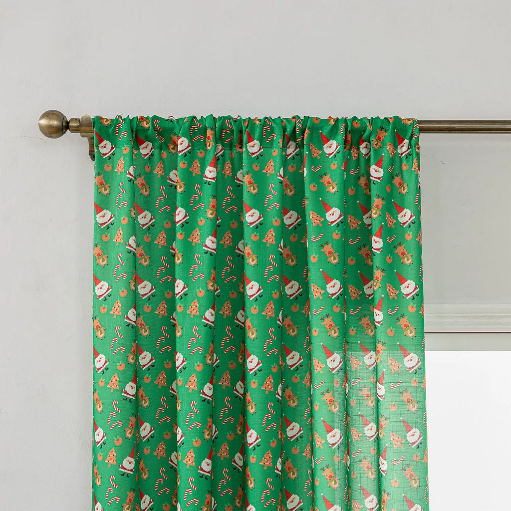 Christmas snowman and angel printed curtain in red or green with windproof semi-shade function