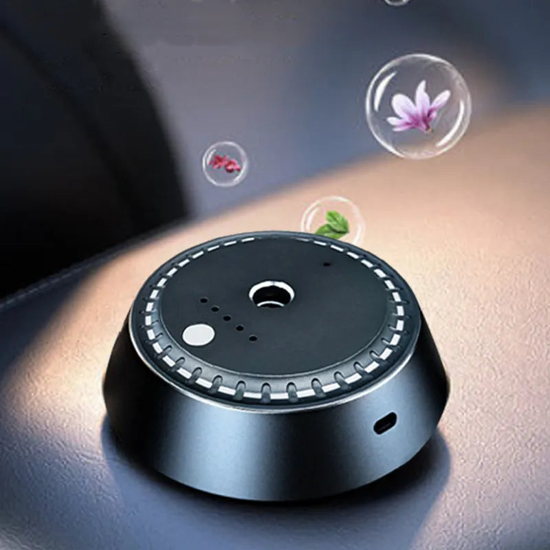 Smart car aroma diffuser black metal 30ml 9x4.5cm rechargeable USB ultrasonic with timer
