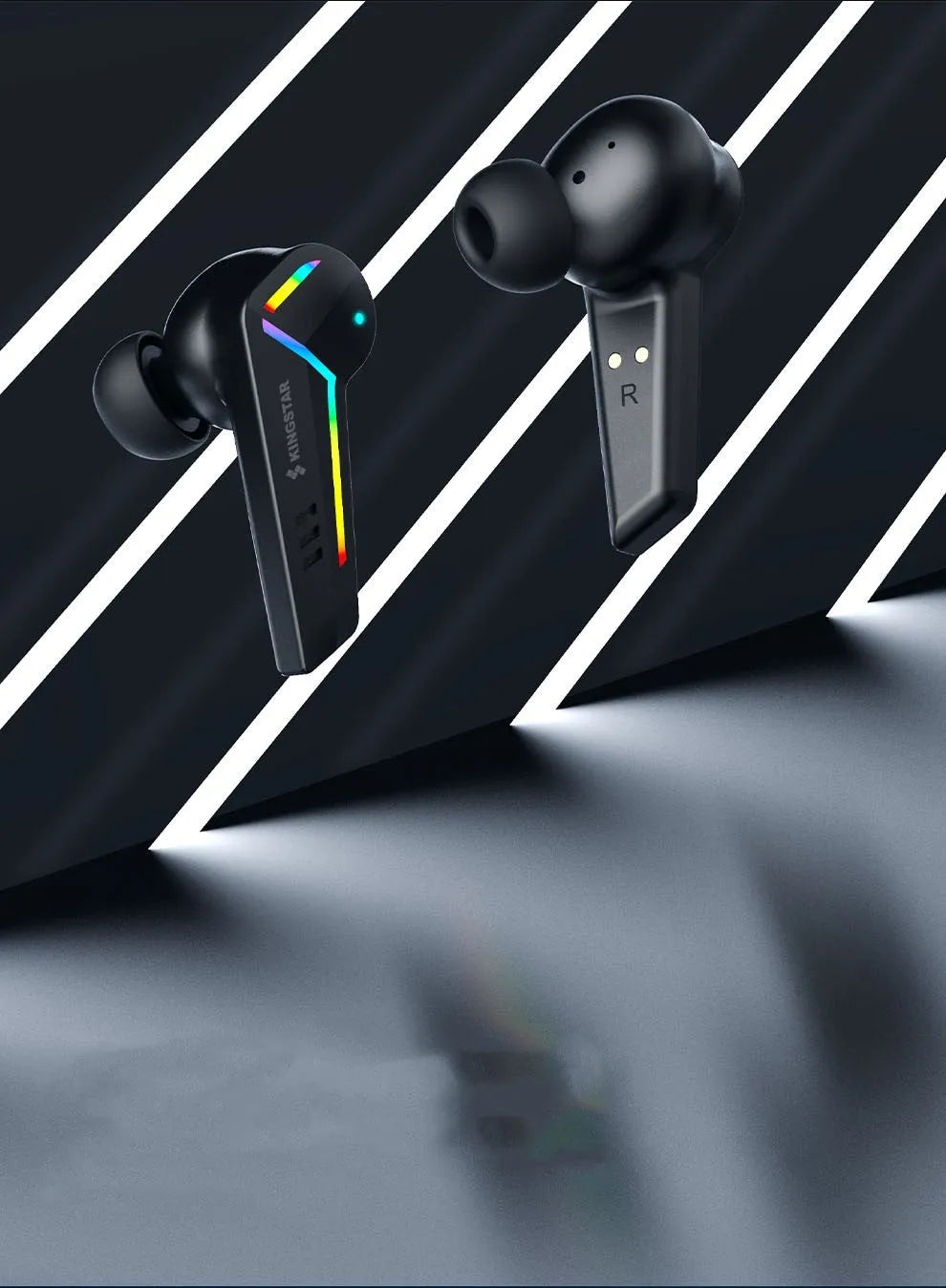 Small black TWS Bluetooth sports headset with earplug design and wireless connectivity