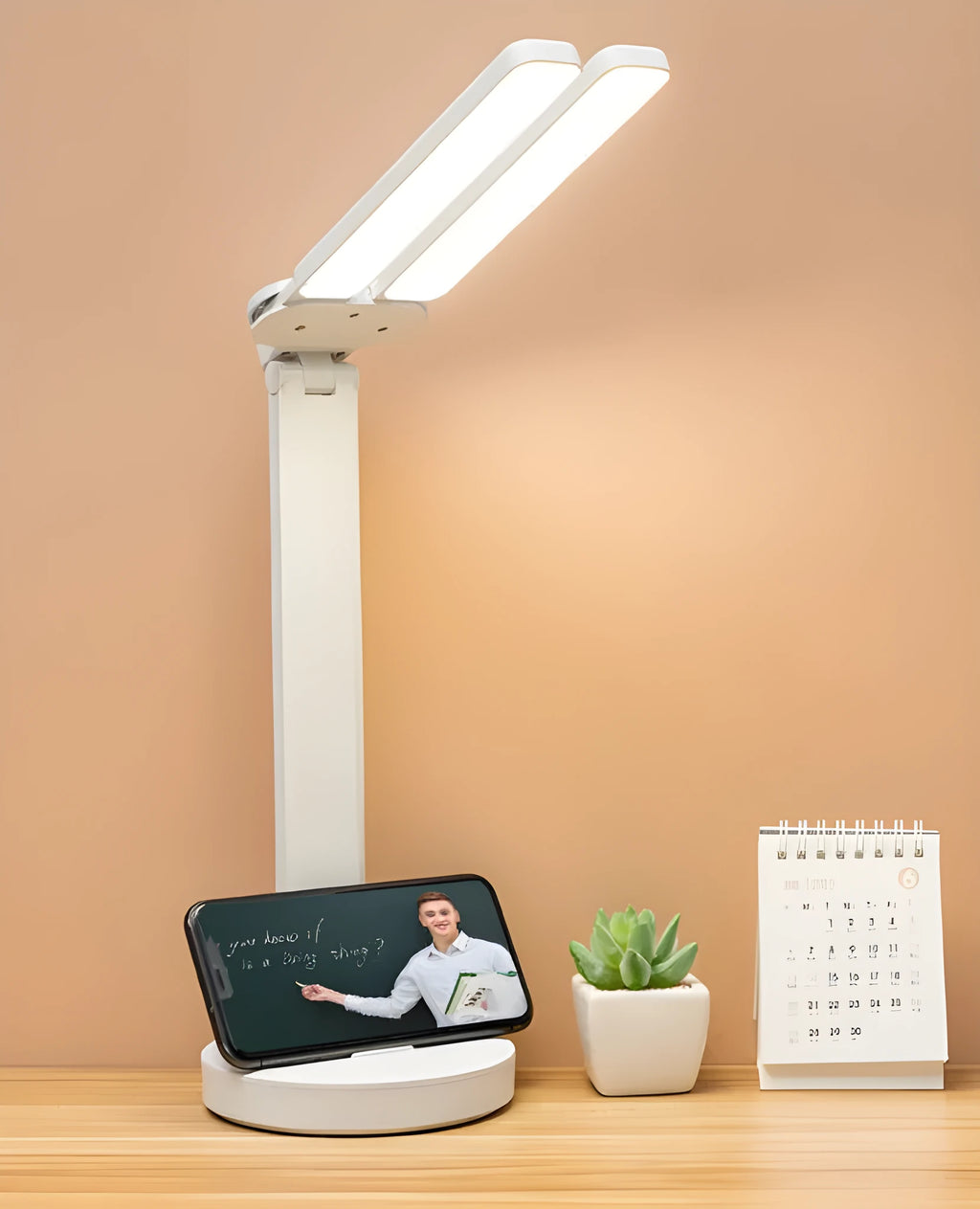 Eye protection LED rechargeable student desk lamp with double-head folding design and touch switch
