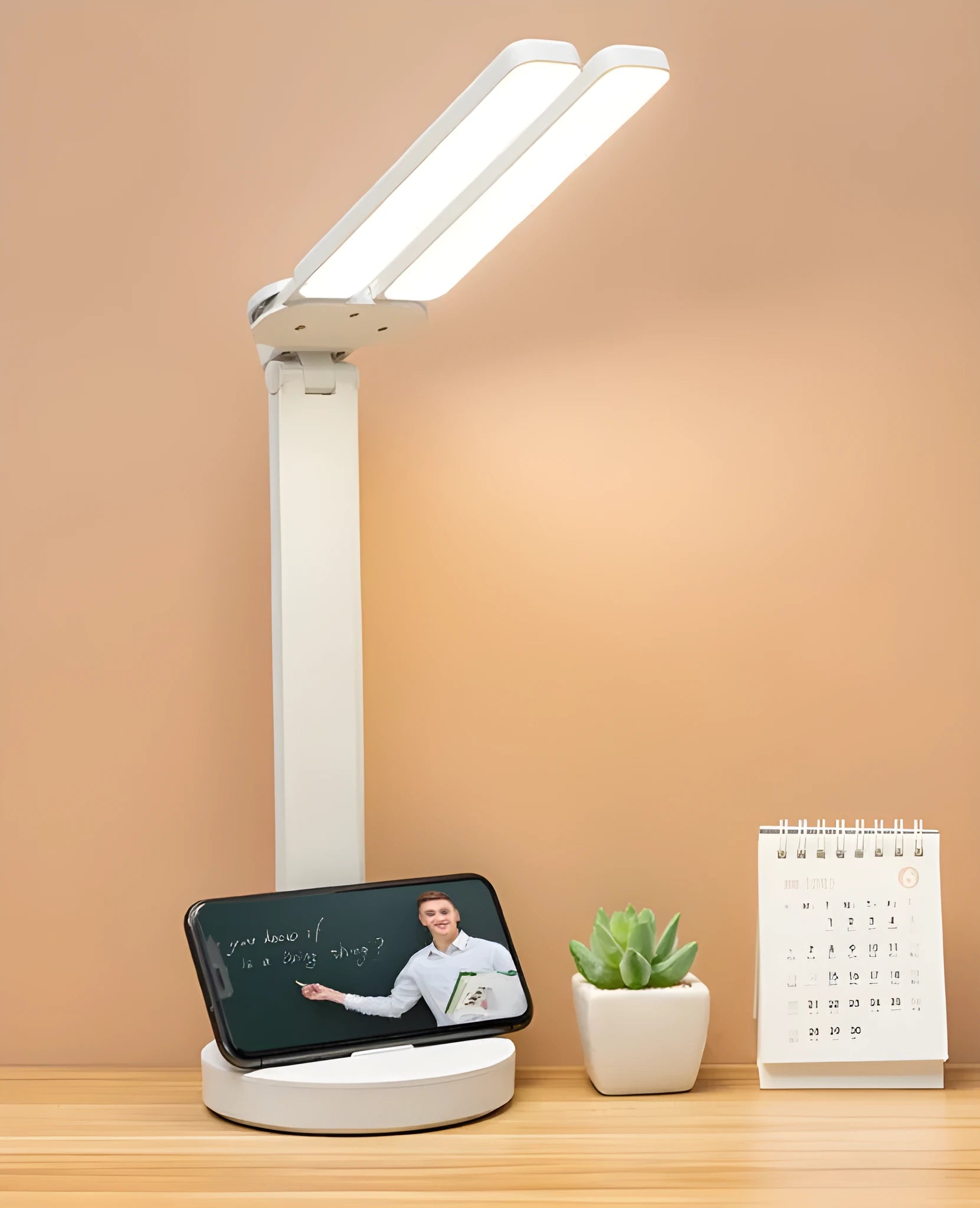 Eye protection LED rechargeable student desk lamp with double-head folding design and touch switch