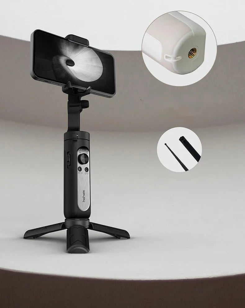 3-axis plastic foldable mobile phone stabiliser in black folded mode