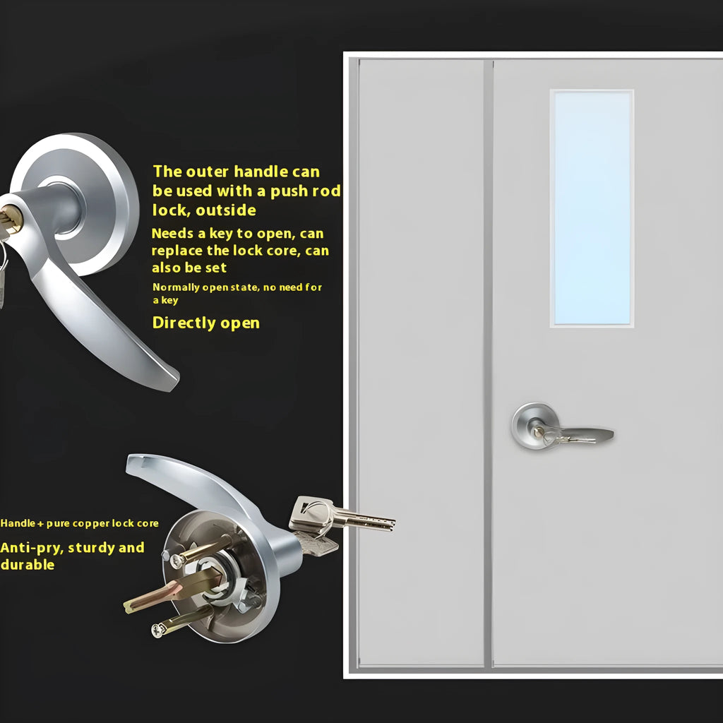Stainless steel fireproof door push lock with external handle for 65cm wide baked paint single doors