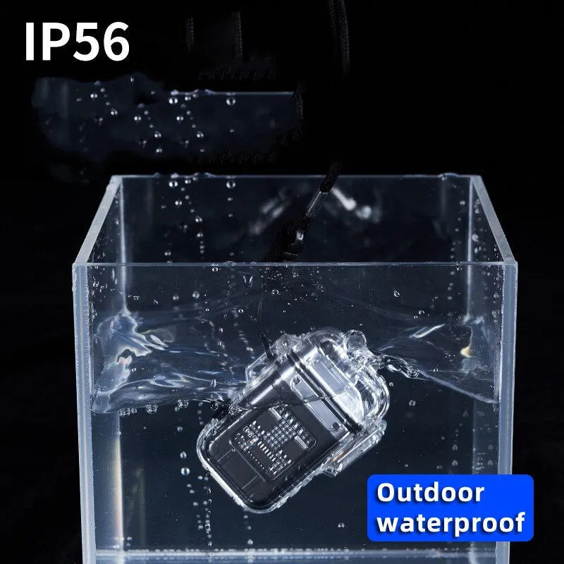 Transparent shell double arc lighter with USB rechargeable battery and triple-mode flashlight in black
