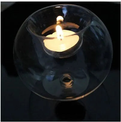 Clear round hollow glass candle votive holder in hand-blown glass