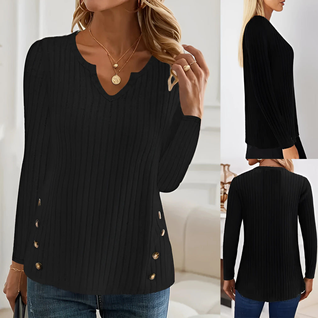 Casual solid colour knitted button sweater in polyester fabric with regular sleeves